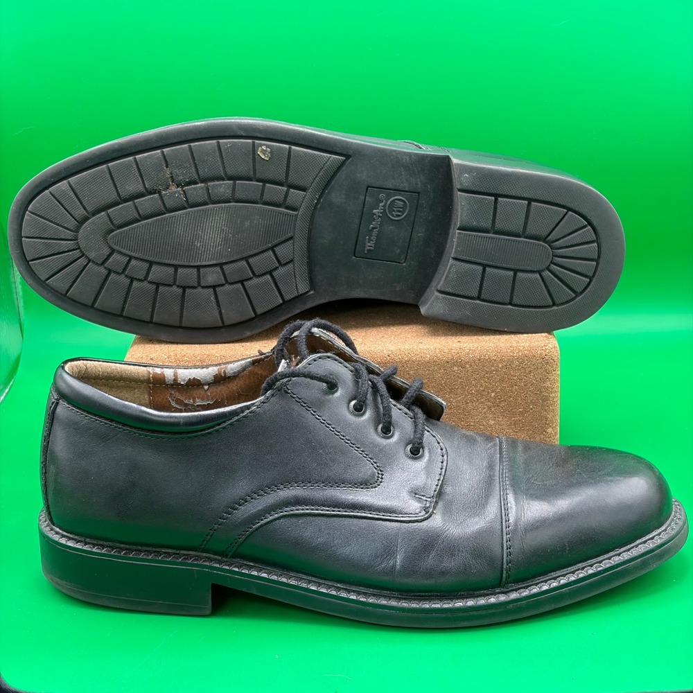 Thom McAn Karlov Oxford Shoes Mens 11 W Black Leather Cap Toe Lace Up Comfort